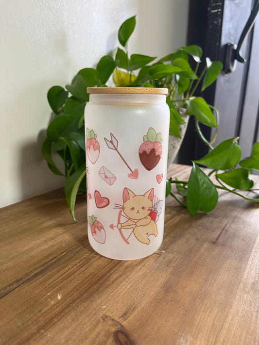 Cupid Cats | Frosted Glass Can